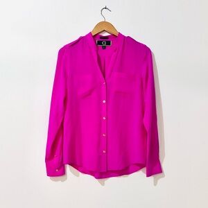 C Wonder Silk Hot Pink Button Down Blouse | Size Small